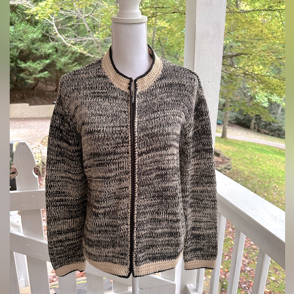J Jill Variegated 100% Cotton Zip Front Cardigan S FREE SHIP